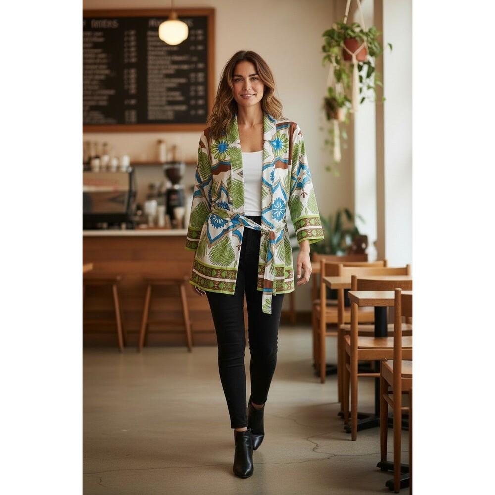 Ashley Stewart Floral Kimono Cardigan Boho Open Front Duster Festival Plus Size